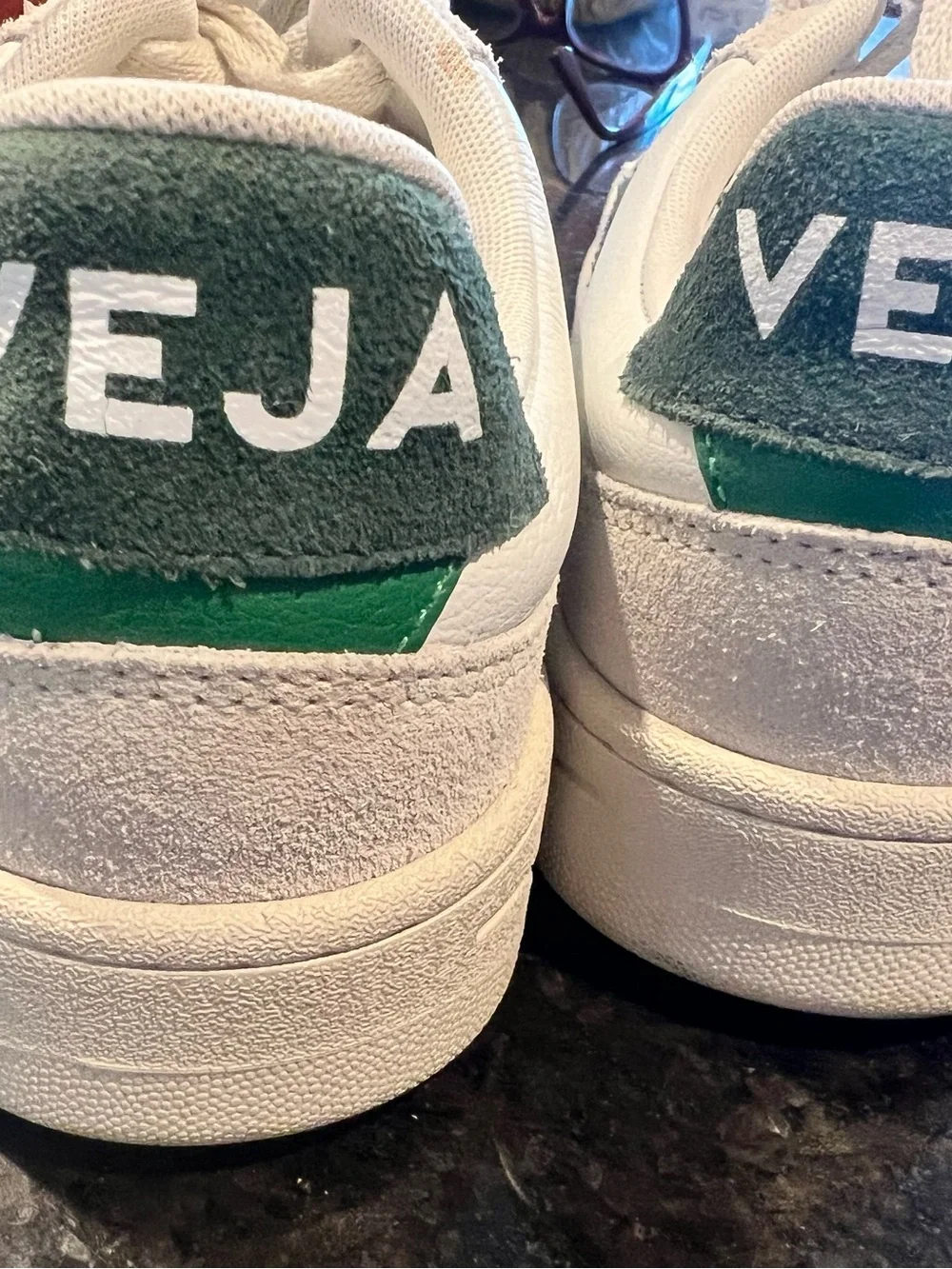 Veja V-90 Sneakers in White and Green